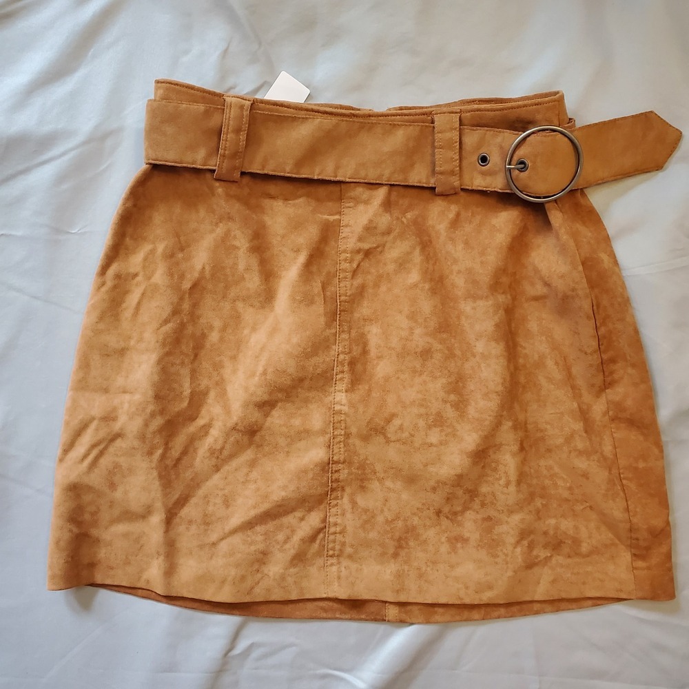Hollister Junior Women Ultra High Rise Microsuede Belted Skirt Size XS Zipper
